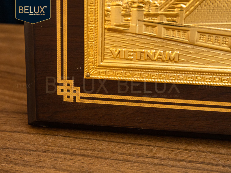 Tranh Chùa Một Cột bằng đồng mạ vàng 24k 22x17cm